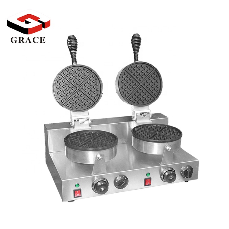 Commercial Kitchen Snack Equipment Electric 2-Plate Rotary Round Waffle Maker