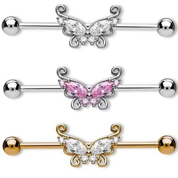 CZ Gems Butterfly Industrial Barbell Ear Bar