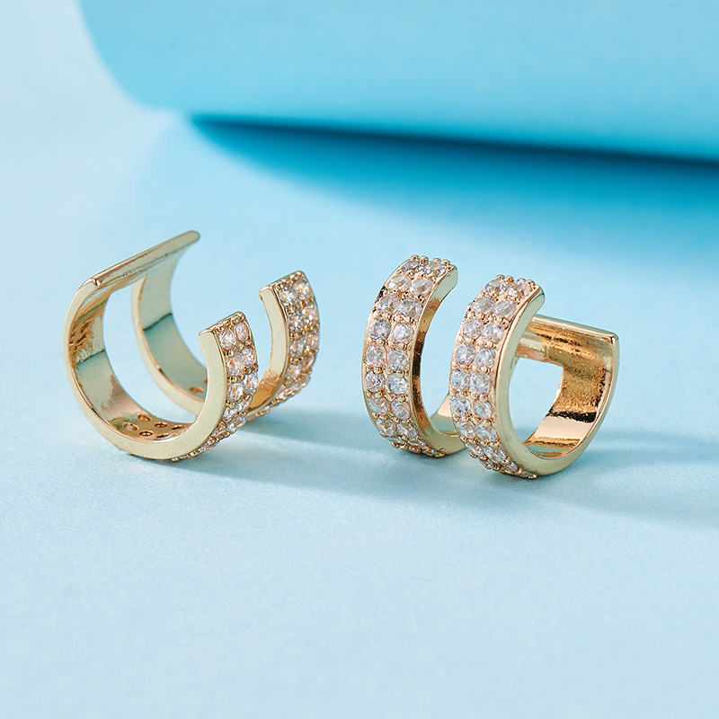 Fashion Gold Silver Color Copper Clip Jewelry White Cubic Zircon Eariings for Women