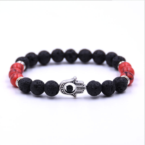 Gemstone Evil Eye Bracelet Lava Stone Essential Oil Diffuser Reiki Healing Balancing Round Beads