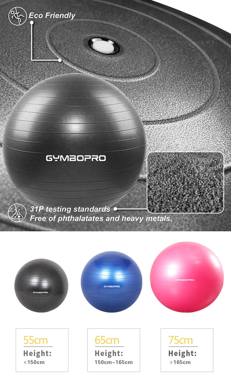 Anti-Burst PVC Gym Ball Latihan Keseimbangan Kestabilan Kecergasan 55 65 75 cm Ball Yoga dengan Pam Udara