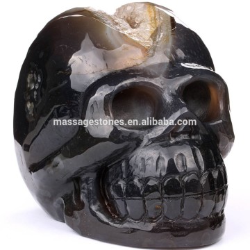 Craving natural agate stone geode skull