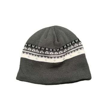 Grey Nordic Pattern Knit Beanie