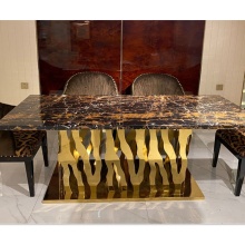 Brushed Gold Italy Design Zebra Dining Table with 6 Chairs