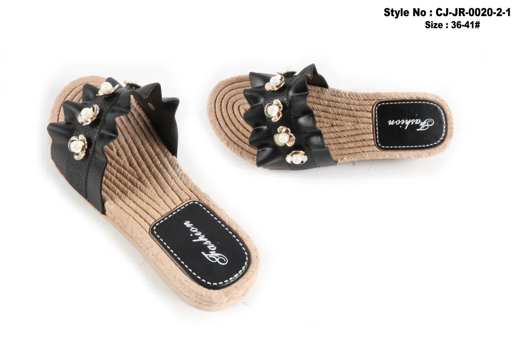 Superstarer 2020 New Design Women Slide Cork Sole Shoes New Release Summer Flat Beaded Slippers