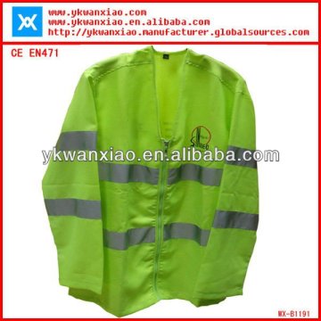 long sleeves reflective jackets with zipper closure,sleeves safety jackets with class3 tape ,sleeves reflective jackets