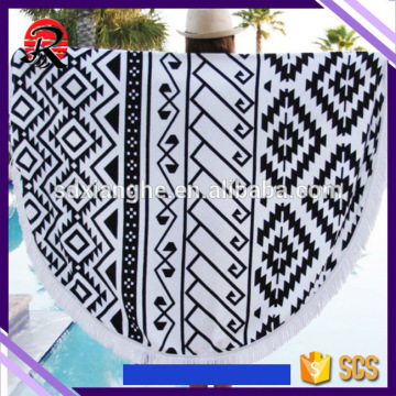 Cotton Fiber Reactive Printed Round Towels with Tassels Fringe
