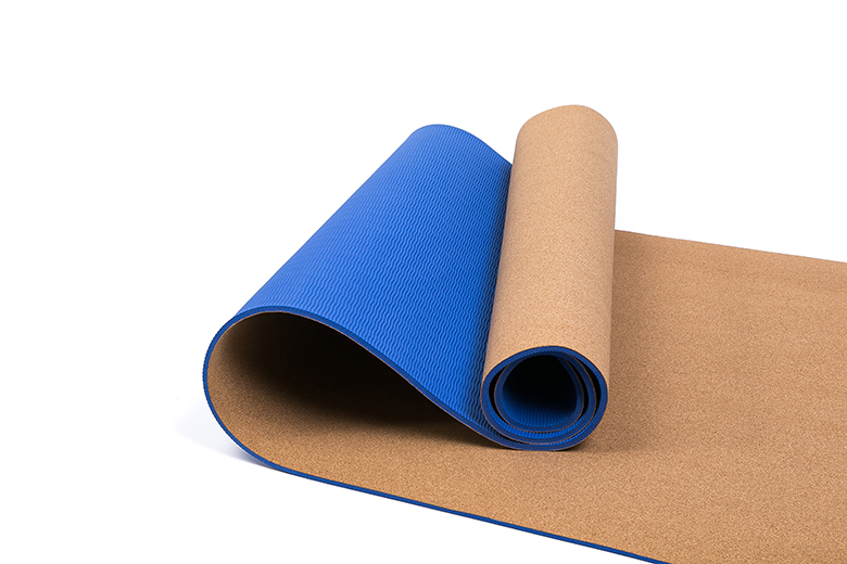 10 mm High elasticity durable easy to clean lightweight eco-friendly tpe cork yoga mat with double layer