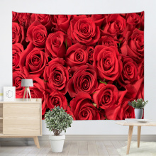 Rose Tapisserie Wandbehang Rote Blume Wandteppich Natur Elegant für Wohnzimmer Schlafzimmer Wohnheim Wohnkultur