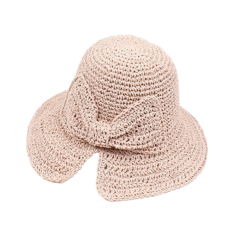 Plain paper straws hat with bow custom handmade straw hats for women