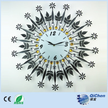 Metal wall digital clock with crystal and leaf