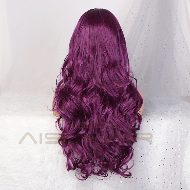 Aisi Hair New Design Wholesale Cheap Vendor Cosplay Curly Body Wave Purple Wig Synthetic Hair For Black Women Lace Front Wig