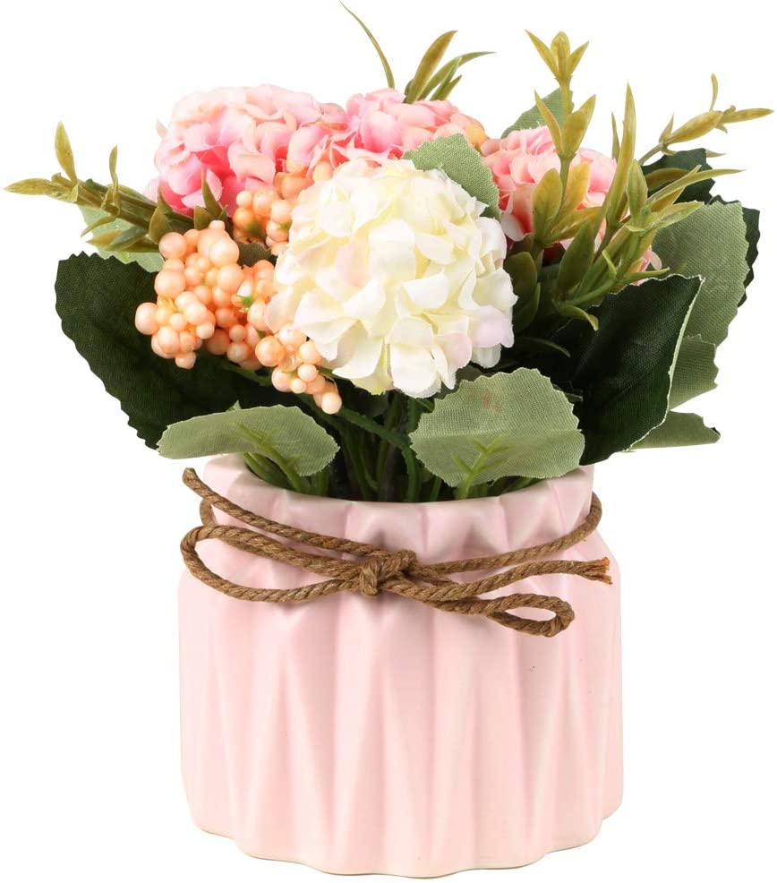 Artificial Hydrangea Bouquet with Small Ceramic Vase