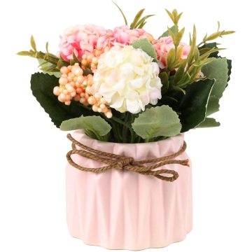 Artificial Hydrangea Bouquet with Small Ceramic Vase