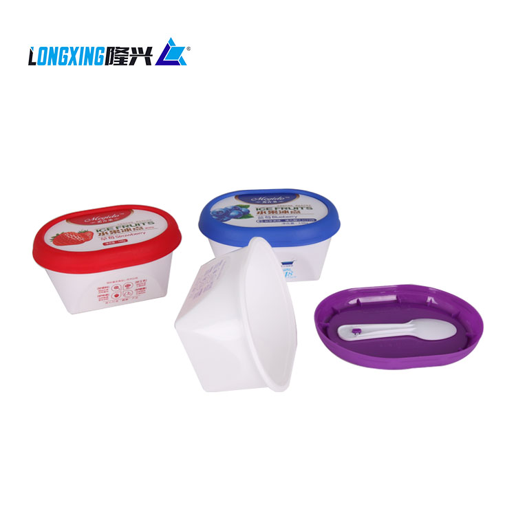 Wholesale 200ml oval shape custom logo IML packing pp frozen fruit cup In-mould labeling plastic container with spoon