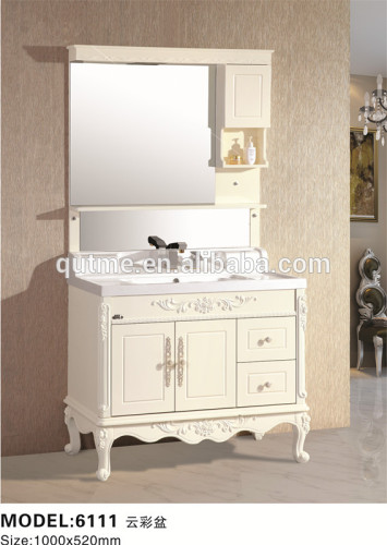 Autme white PVC glass bathroom vanity cabinet with mirror