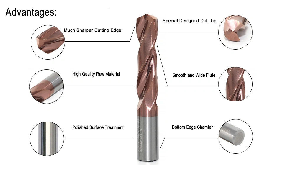 High Precision 2 Flute Solid Carbide Spiral Flute Drill Bits for Aluminum