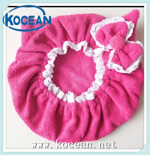 microfiber lovely bow lace edge dryer hair hat