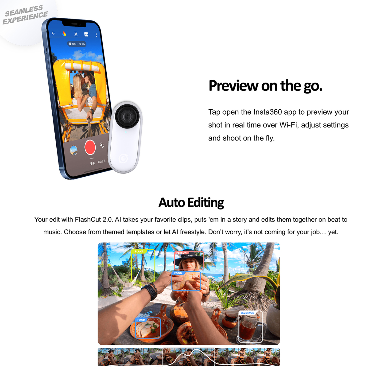 Sports Camera IPX8 4M Waterproof FlowState Stabilization Action Sport Camera Insta360 Go 2 Tiny Mighty Action Camera