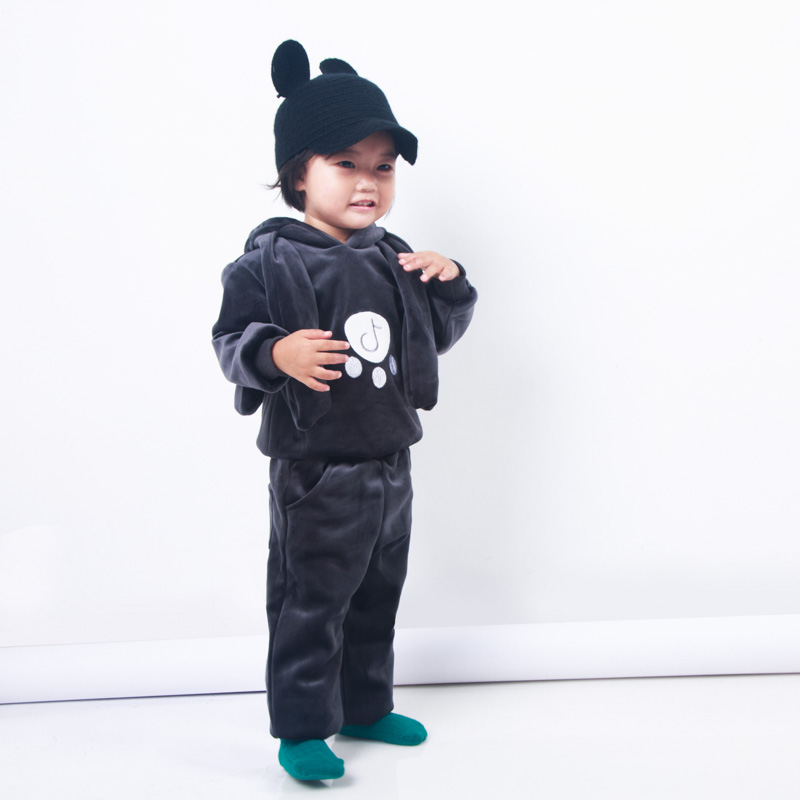 Spring Fall fashion children clothing toddler baby girl boy pleuche suits two pieces set velvet tracksuit kid tops+pants warm