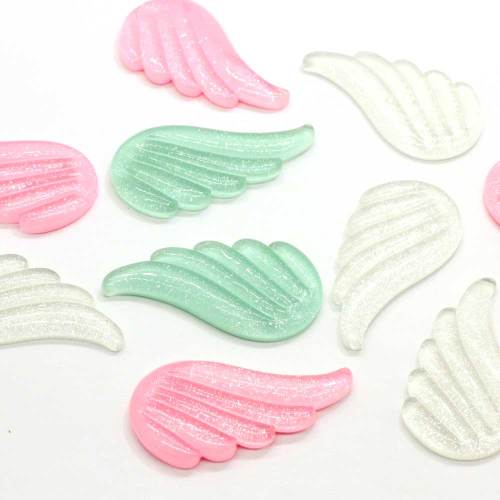 40mm Kawaii Cute Glitter Angel Wings Flatback Resin Cabochon Scrapbooking Embellishment Phone deco DIY Decoration Craft