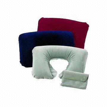 Travel pillow, flocked inflatable