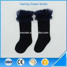 2016 new arrival knitted kid princess baby black ruffle socks for girls