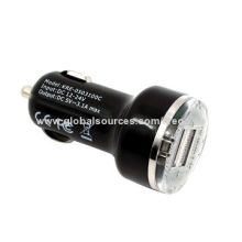Dual-USB Port 5V 3.1A In-car Charger, Charging 2 Devices at Once, at Twice