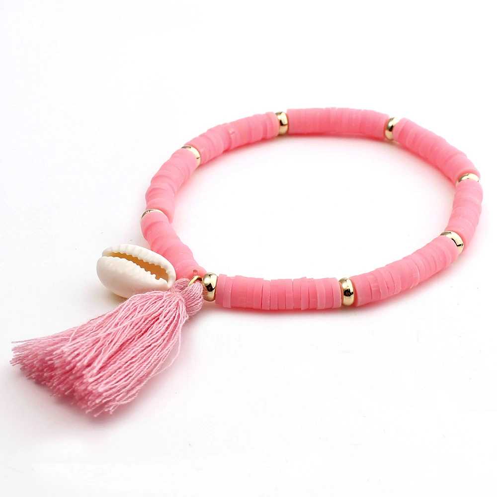 2021 Hot Selling Bohemian Rainbow Colorful Conch Tassel Bracelet for Vacation