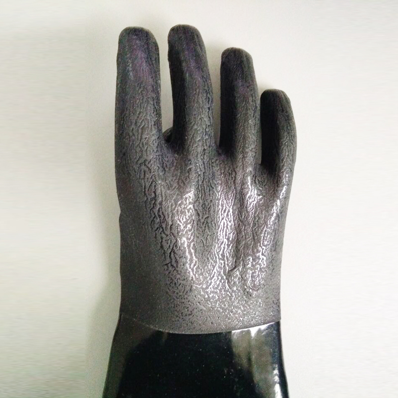 Guantes de PVC negros Acabado de arena Link de algodón 60 cm