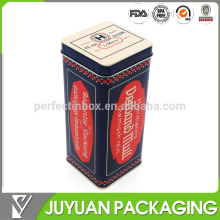 Tall square metal biscuit tea canister