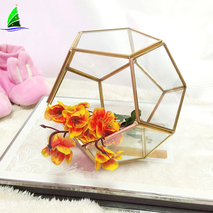 Wholesale handmade glass vase souvenir copper geometric Terrarium