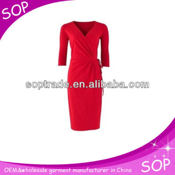 Top quality women long sleeve red evening dress