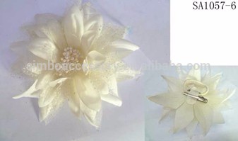 2016 new glitter voile and cloth flower ponytail holder with pin and hair clip,hair tie,flower brooch,hair accessories