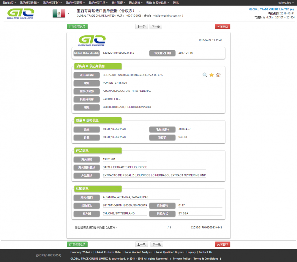 Leforice Mexcio 수입 세관 데이터