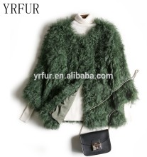 YRFUR Lamb Fur Jacket YR680A Women Real Sheep Fur Hand Knit Fur Jacket
