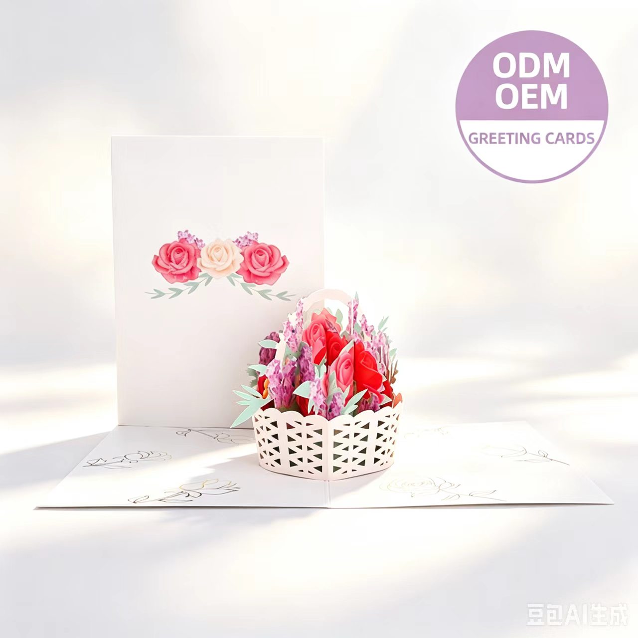 3D wyskakująca kartka z pozdrowieniami z koszem kwiatów 3d pop up flower basket greeting card