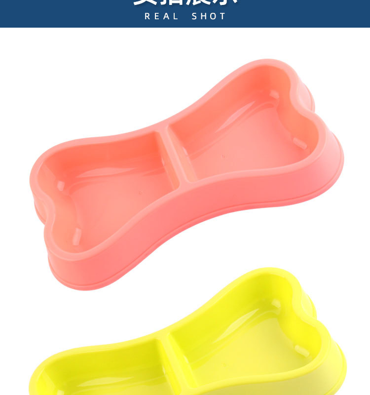 Pet Double Bowl Dog Bowl High Quality Plastic   Bone Shape Dog Double Two-in-one Pet Food Bowl