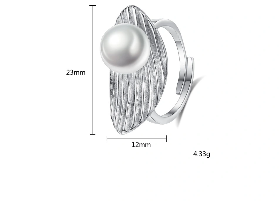 Feather Shape Design 925 Silver Freshwater Pearl Rings