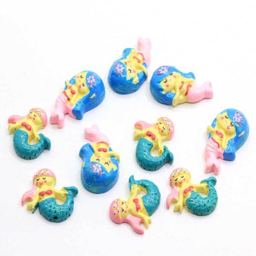 Assorted 100Pcs/Lot Resin Flatback Mermaid Girl Cabochons Kawaii Cartoon Flat Back Mermaid Embellishment Jewelry Making Findings