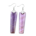 Healing Amethyst Drop Earrings Geometric Rectangle Gemstone Dangle Ear Jewelry for Women Girls