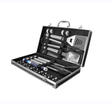 Factory Customized BBQ Tool Set Portable Easy Clean With Aluminum Box 18 Pieces BBQ Tool Set