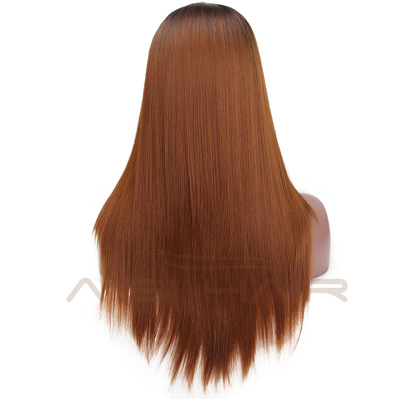 Aisi Hair Top Selling Long Silky Straight Wave Wigs For Black Women Ombre Brown Color Synthetic Fiber Wigs