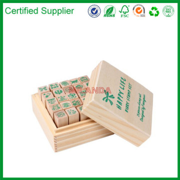 Wooden Book Box for Decorating Cute Lovely Diary Pattern Stamp Rubber