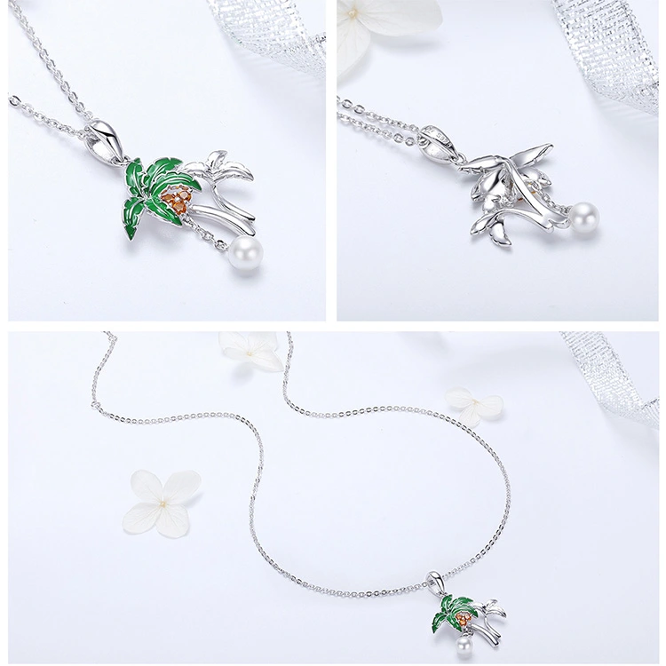 Silver Jewelry Summer Collection Genuine Coconut Tree Women Pendant Necklaces