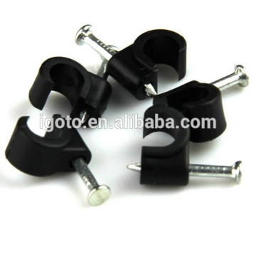 Black round Type Cable Clip PE plastic with nail