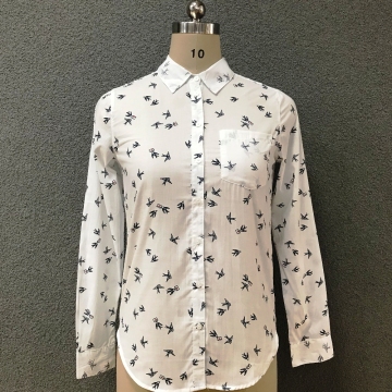 Women's cotton fashion small birds long sleeves shirt