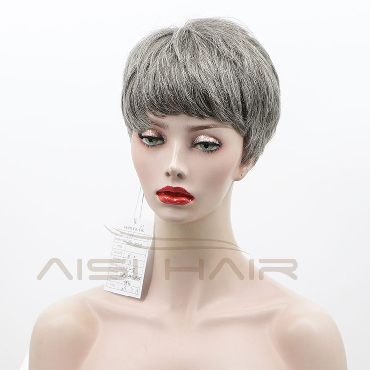 Aisi Hair New Design Cheap Vendor Short Pixie Cut Regular Wave Gray  Brazilian Hair For Black Women Human Hair Wigs