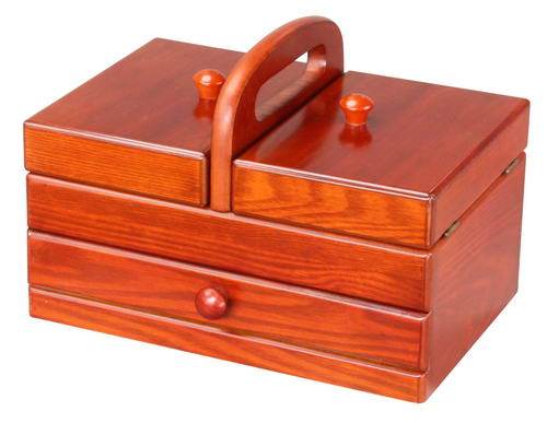 Caixa de costura vintage de madeira cerejeira cesta com uma gaveta