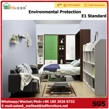 Comfortable hot style wall bed china wooden bed and cabinet wardrobe cabinet bed